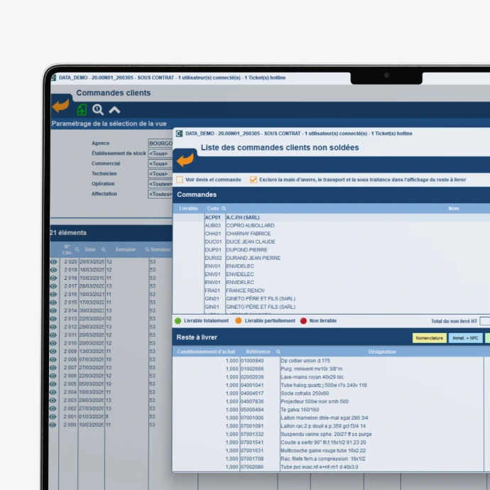 Commandes clients