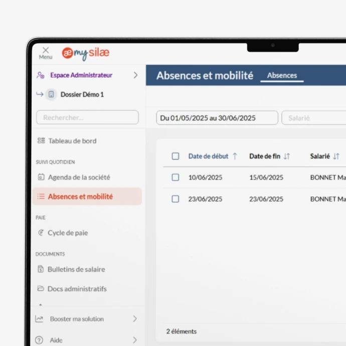 Absences et congés en mobilité Silae